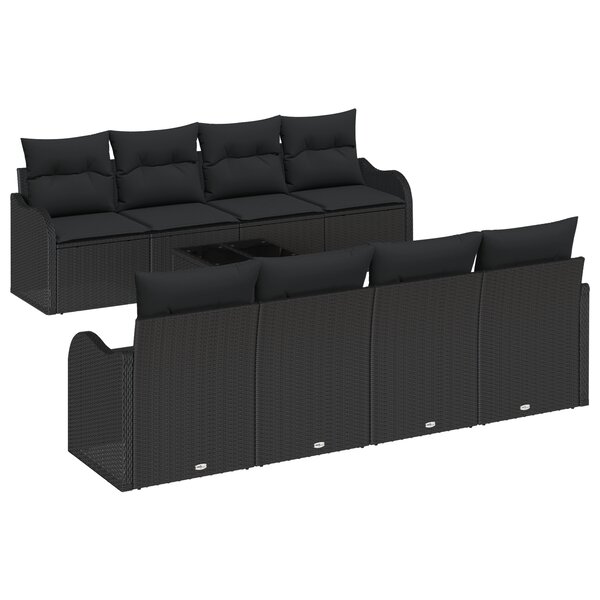 Ensemble de 9 pièces de canapés de jardin avec coussins noir en poly rotin