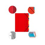 Trieur Agrafé Avec Élastiques 12 Compartiments - Rouge - X 8 - Exacompta