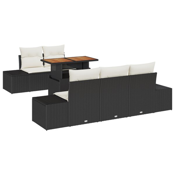 vidaXL Ensemble de Salle à Manger de Jardin de 6 pièces avec Coussins Noir Rattan Poly Acacia