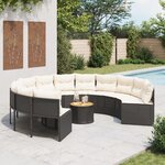 vidaXL Canapé de jardin avec table coussins rond noir résine tressée