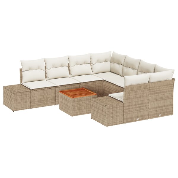 vidaXL Ensemble de Canapé de Jardin 9 Pièces avec Coussins Beige en Poly Rattan Acacia