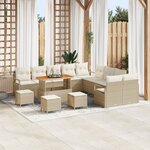 Canapé de Jardin 14 Pièces avec Coussins Beige Poly Rattan Acacia