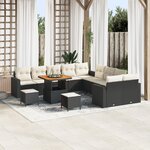 Ensemble de Canapé de Jardin 13 Pièces avec Coussins Noir Poly Rattan Acacia