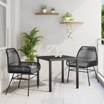 vidaXL Ensemble de repas de jardin de 3 pièces avec coussins en rattan poly noir