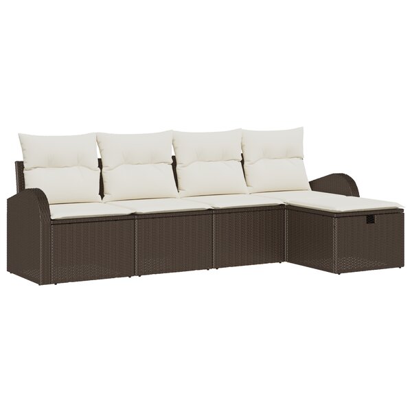 Ensemble de canapé de jardin 5 pièces vidaXL avec coussins Marron Poly Rotin