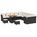 Ensemble de canapé de jardin vidaXL 13 pièces avec coussins Noir Poly Rotin Acacia