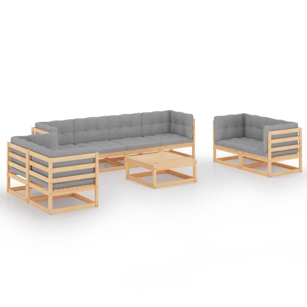 Salon de jardin meuble d'extérieur ensemble de mobilier 9 pièces avec coussins bois de pin massif 02_0017947