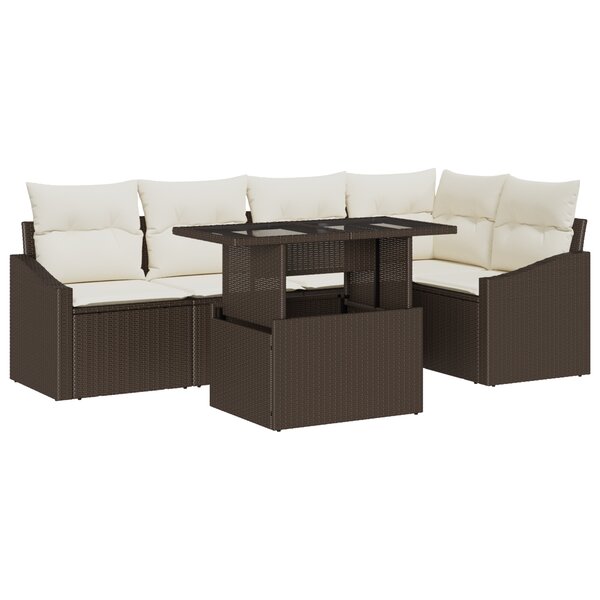 vidaXL Ensemble de canapé de jardin de 6 pièces avec coussins en poly rattan marron