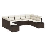 vidaXL Ensemble de Canapé de Jardin de 9 pièces avec Coussins en Poly Rotin Marron