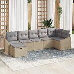 vidaXL Ensemble de canapé de jardin 7 pièces avec coussins beige poly rotin