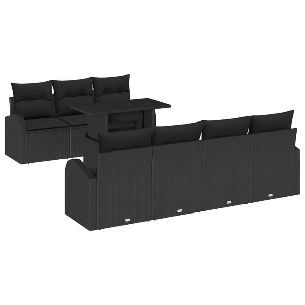 Ensemble de Canapé de Jardin 8 Pièces avec Coussins Noir Poly Rattan