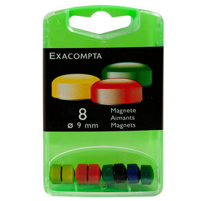 Boîte de 8 aimants F9 9mm de diamètre Couleurs assorties EXACOMPTA