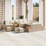vidaXL Ensemble de canapé de jardin 13 pièces avec coussins en rotin poly beige Acacia