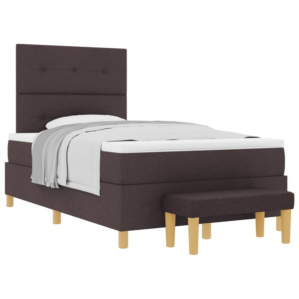 vidaXL Lit à ressorts avec matelas et banc Marron foncé 120 x 190 cm Tissu