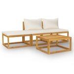 vidaXL Salon de jardin 4 Pièces avec coussin Crème Bois d'acacia solide