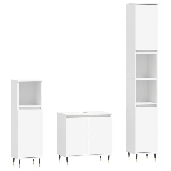 vidaXL Ensemble d'armoires salle de bain 3 Pièces blanc bois d'ingénierie