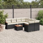 vidaXL Salon de jardin 9 Pièces avec coussins noir résine tressée