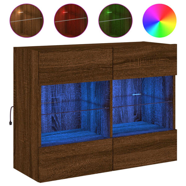 vidaXL Meuble TV mural avec lumières LED chêne marron 78 5x30x60 5 cm