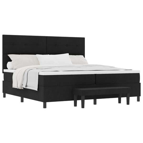 vidaXL Lit à ressort avec matelas et banc noir 200x200 cm en tissu