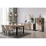 Buffet EMILE - Mélamine chêne brun tabac et noir mat - 3 Portes + 3 Tiroirs - 214 x 45 x 86 cm
