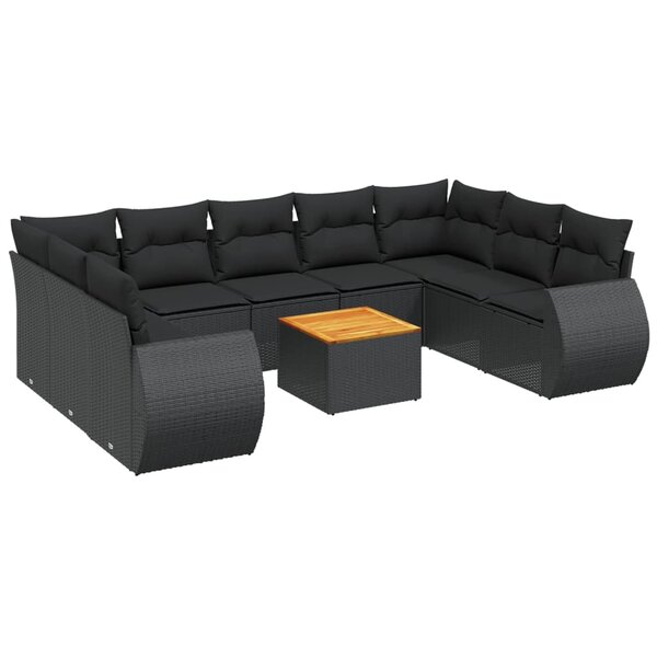 vidaXL Salon de jardin 10 Pièces avec coussins noir résine tressée