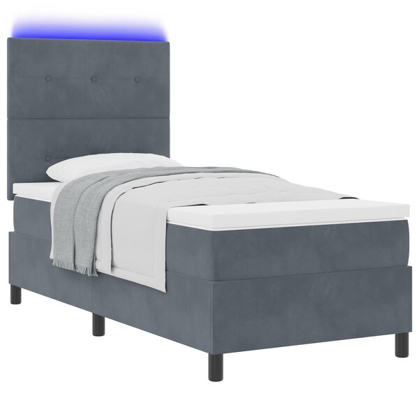 Lit Box Spring vidaXL avec Matelas & LED Gris Foncé 80x200 cm Velours