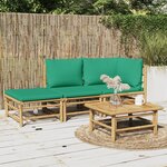 vidaXL Salon de jardin 3 Pièces avec coussins vert bambou