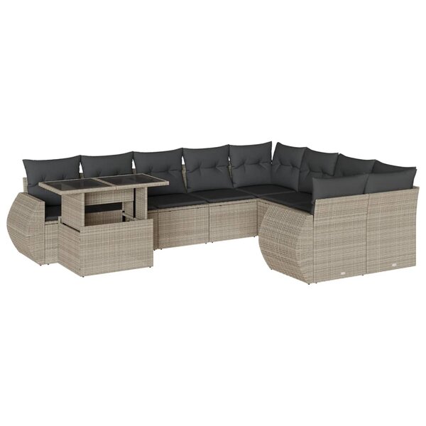 vidaXL Salon de jardin avec coussins 10 Pièces gris clair résine tressée