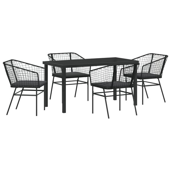 vidaXL Ensemble de salle à manger de jardin de 5 pièces avec coussins en poly rattan noir