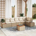 vidaXL Ensemble de Canapés de Jardin 7 Pièces avec Coussins Beige Poly Rattan Acacia