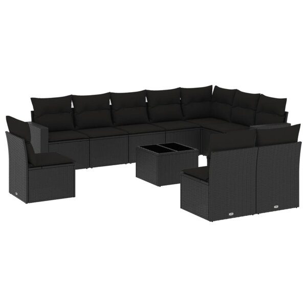 vidaXL Salon de jardin 11 Pièces avec coussins noir résine tressée