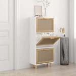 vidaXL Armoire à chaussures Blanc 52x25x115 cm Bois d'ingénierie/rotin