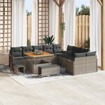 Ensemble de canapé de jardin vidaXL 13 pièces avec coussins Gris Poly Rattan Acacia