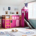 vidaXL Lit mezzanine enfants avec tour rose 90x200 cm bois pin massif