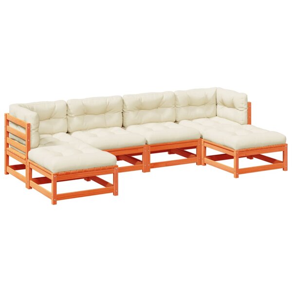 vidaXL Salon de jardin 6 Pièces avec coussins cire marron bois pin massif