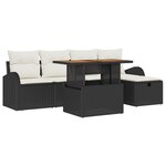 Ensemble de Canapé de Jardin 6 Pièces avec Coussins Noir Rattan Poly