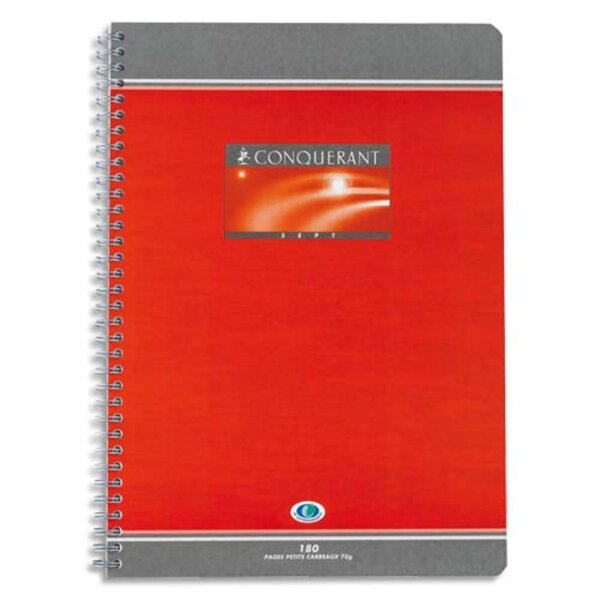 Cahier à spirale A4 21 x 29,7 cm, 180 pages grands carreaux Seyès 70 g/m² NF 66