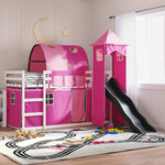 vidaXL Lit superposé avec toboggan et rideaux rose 90x190 cm