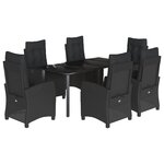 vidaXL Ensemble à manger de jardin coussins 7Pièces Noir Résine tressée