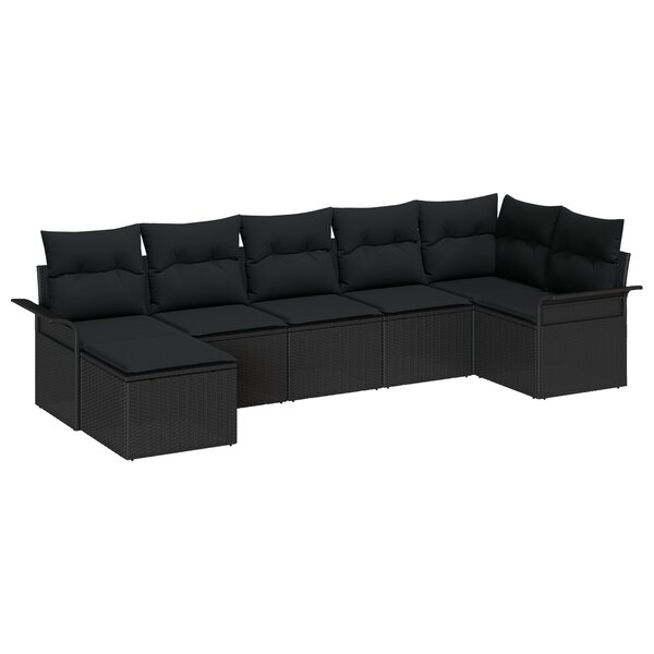 vidaXL Set de Canapés de Jardin 7 Pièces avec Coussins Noir Poly Rattan