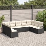 vidaXL Ensemble de canapé de jardin 9 pièces avec coussins en poly rattan noir