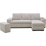 Canapé d'angle convertible réversible VALDO 3-4 places - Beige - Tablette avec USB - Coffre + Pouf - 247 x 143 x 86 cm