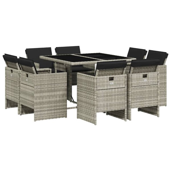 vidaXL Ensemble à manger de jardin et coussins 9 Pièces gris clair rotin