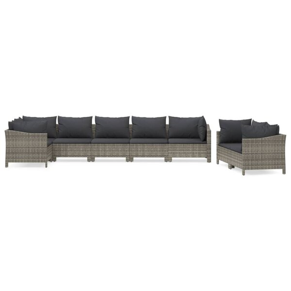 Salon de jardin meuble d'extérieur ensemble de mobilier 8 pièces avec coussins gris résine tressée 02_0017619