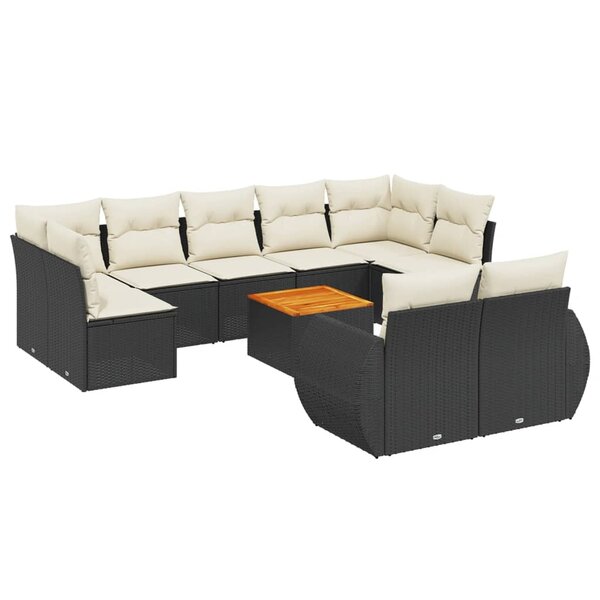 vidaXL Salon de jardin 10 Pièces avec coussins noir résine tressée