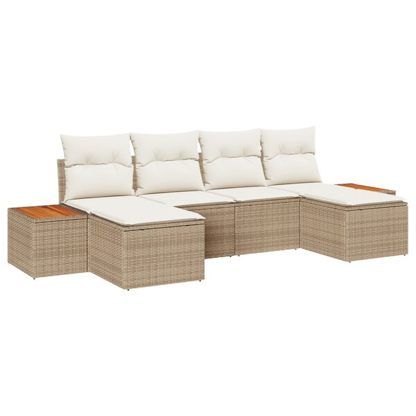 vidaXL Ensemble de Canapés de Jardin 6 Pièces avec Coussins Beige en Rotin Poly Acacia