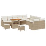 Ensemble de canapé de jardin de 13 pièces avec coussins beige en rotin synthétique
