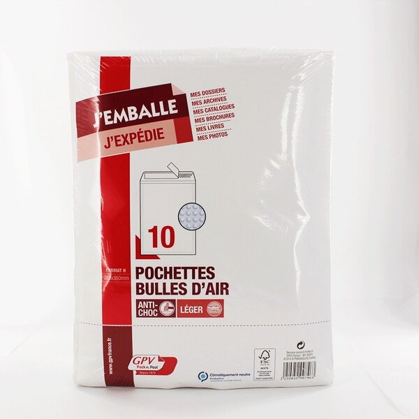 10 pochettes bulles d'air 260x360 mm (h) autocollante - gpv