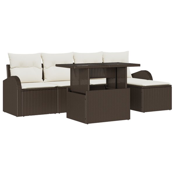 vidaXL Ensemble de canapé de jardin 6 pièces avec coussins Marron Poly Rotin