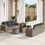 Ensemble de canapé de jardin 9 pièces avec coussins gris Poly Rotin Acacia